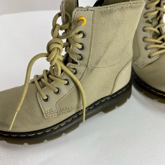 Dr. Martens Youth Combat Boots Size 13 Lace Up Side Zip Beige Canvas - Picture 10 of 13